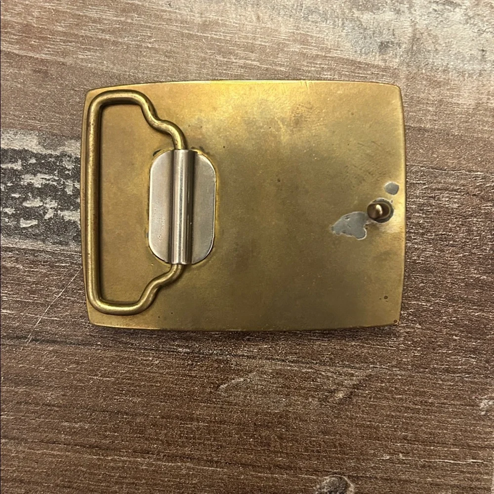 Brass unicorn belt buckle Wood Inlay and Mother-of-Pearl Detail - - Picture 2 of 3